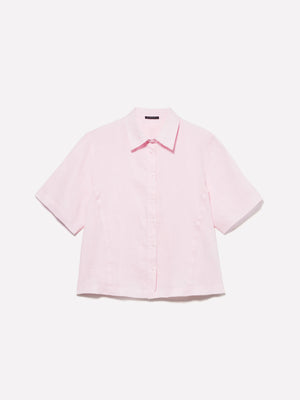 Camicia rosa a maniche corte in 100% lino