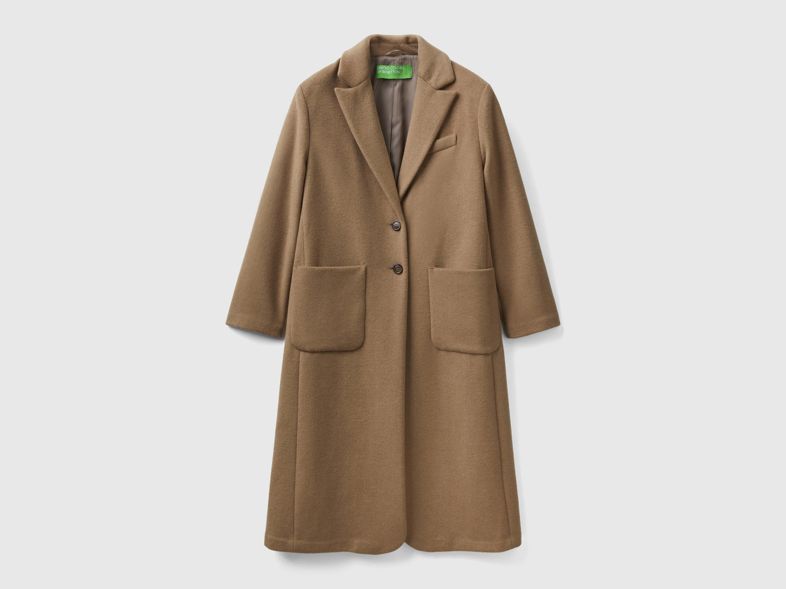 Cappotto midi in misto lana Shetland da donna cammello | Benetton Outlet