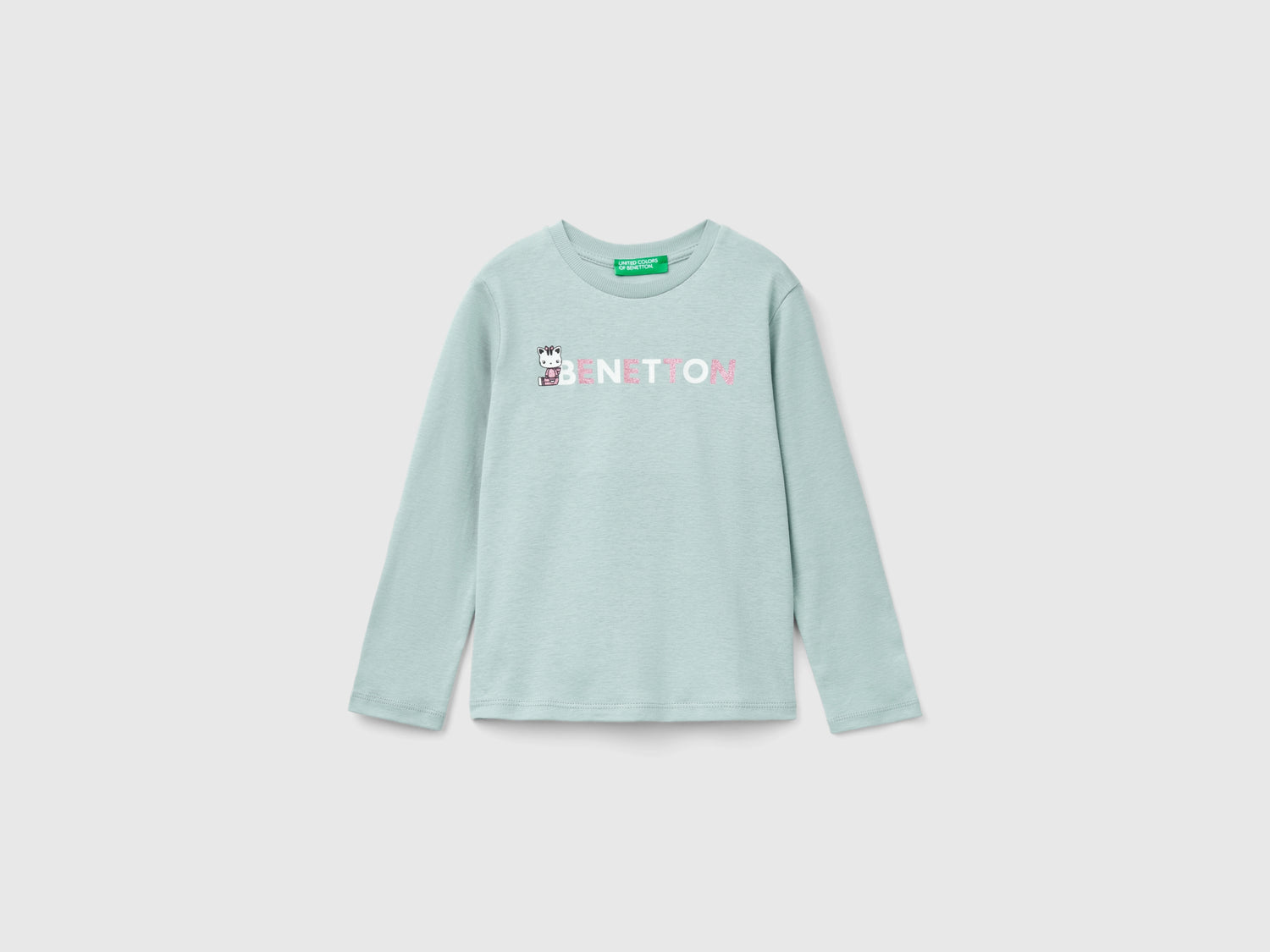 T-shirt con stampa glitter in cotone bio da bimba grigio perla | Benetton Outlet