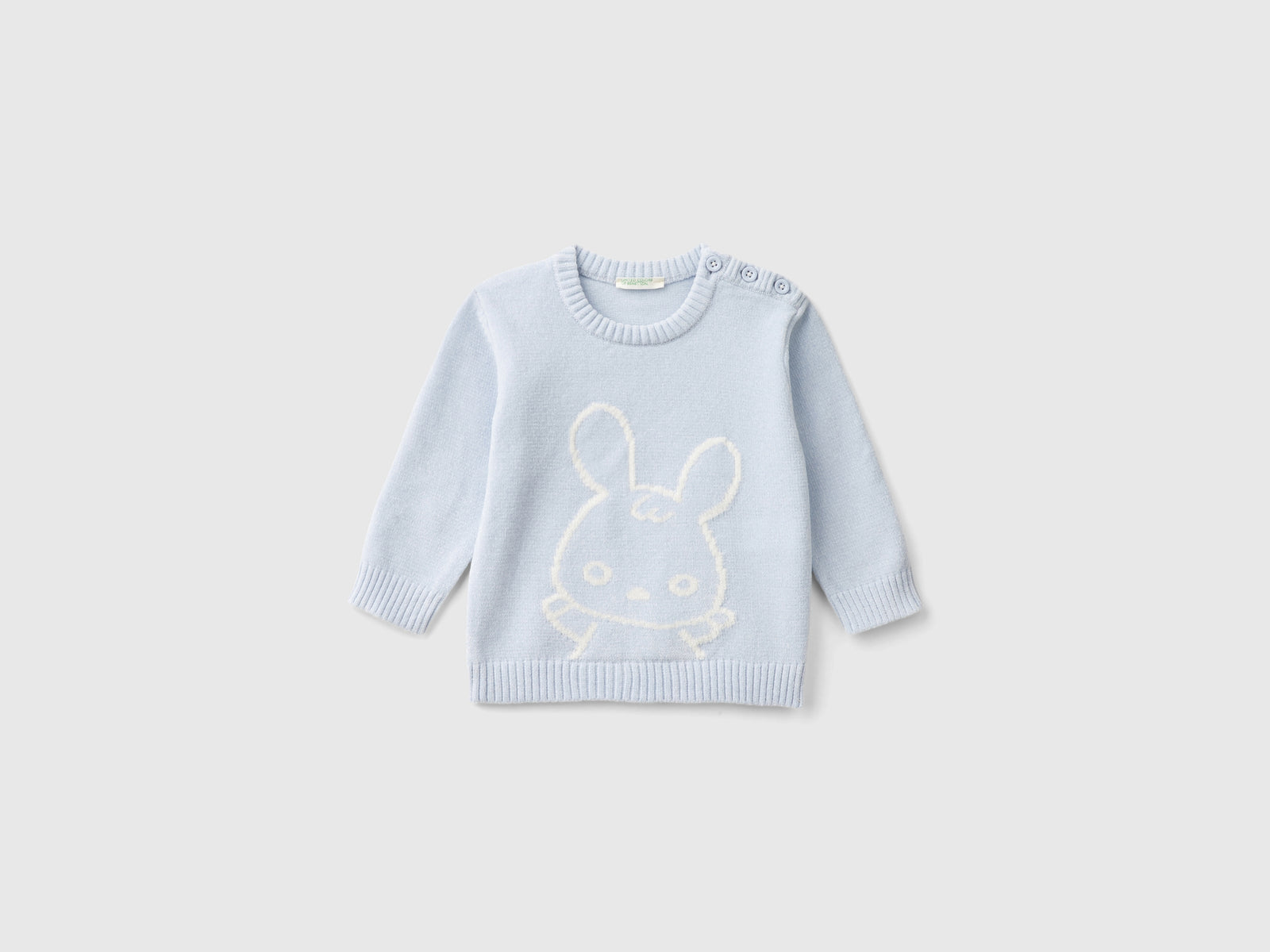 Maglioncino con intarsio coniglio da neonato celeste | Benetton Outlet