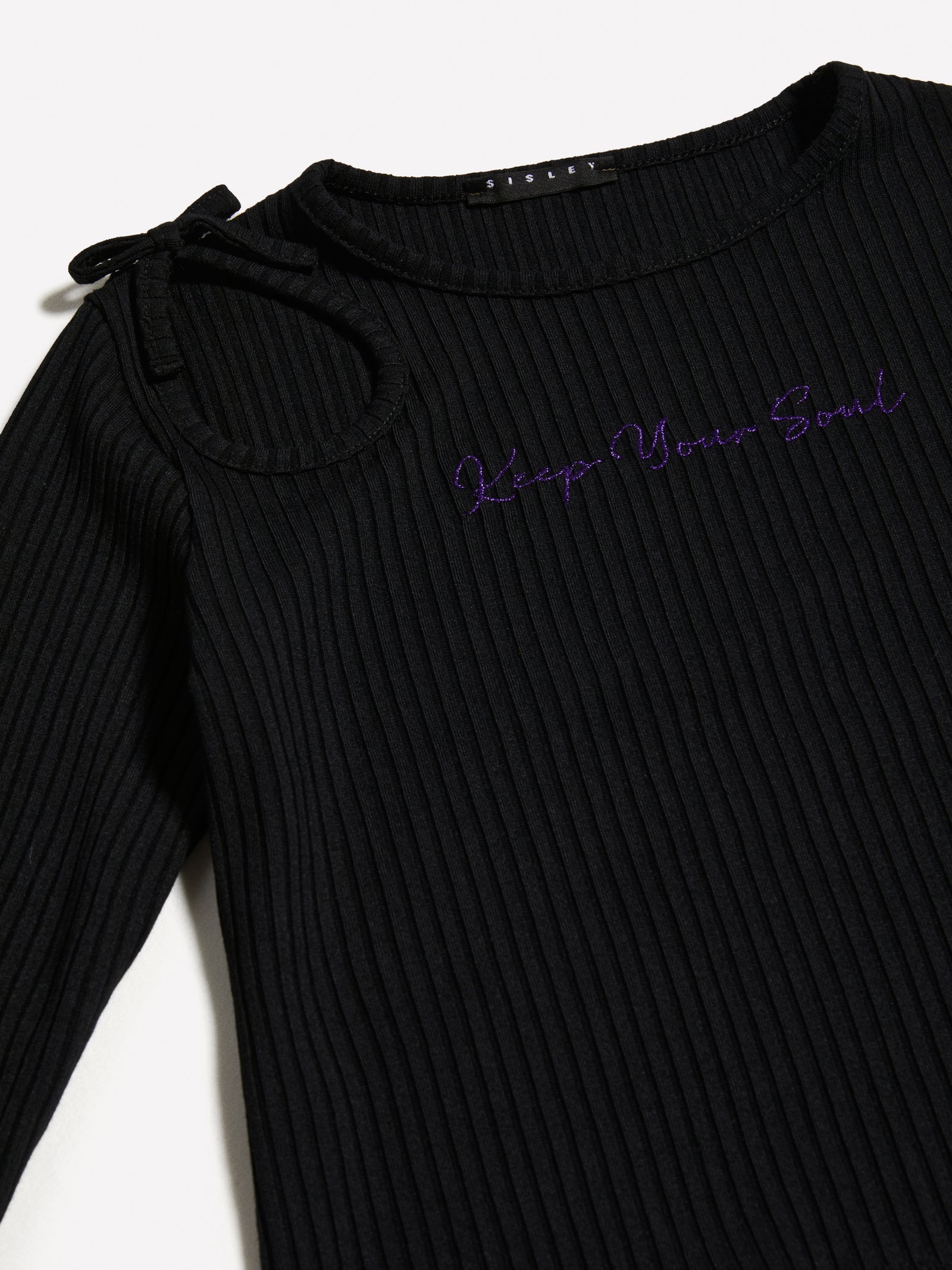 T-shirt a costine con ricamo e cut-out da bambina nero 2 | Sisley young Outlet