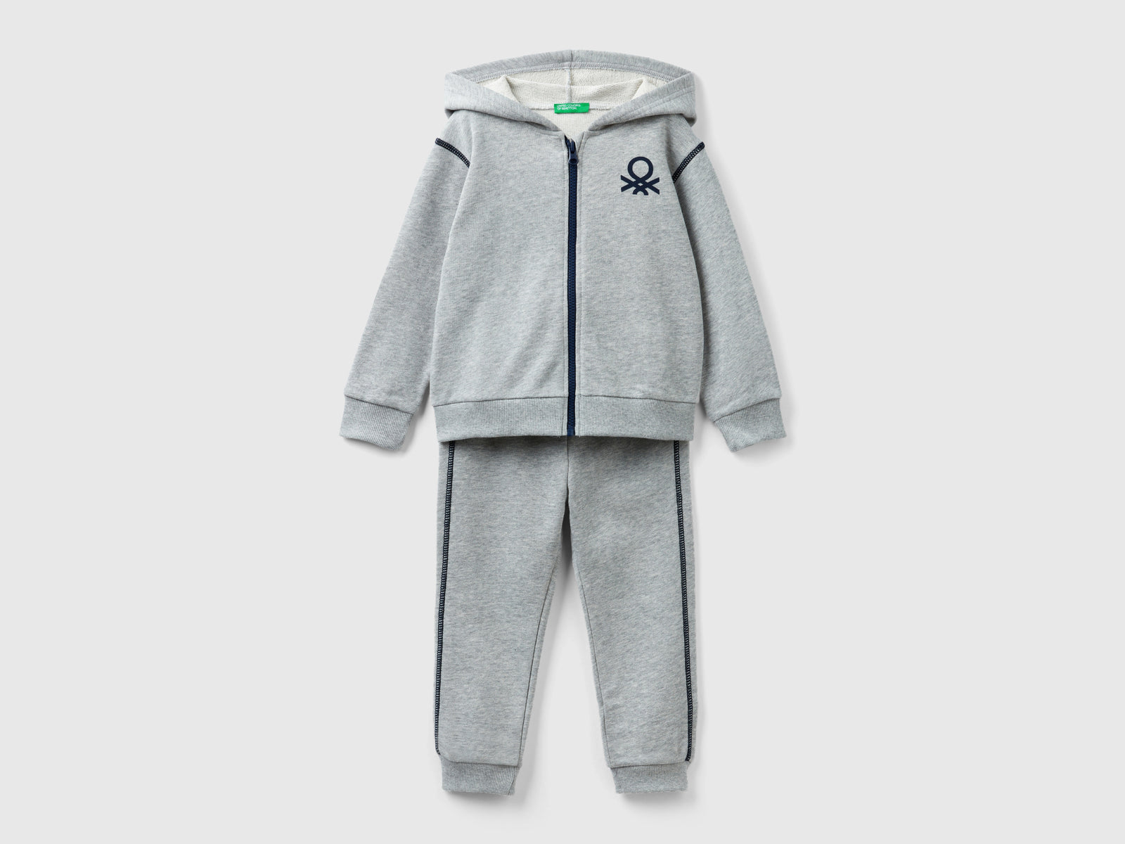 Tuta in felpa 100% cotone da bimbo grigio chiaro | Benetton Outlet