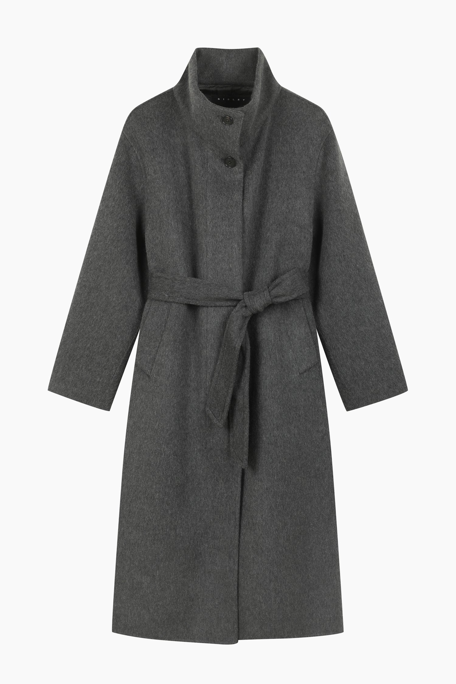 Cappotto 100% lana con cintura da donna grigio scuro | Sisley Outlet
