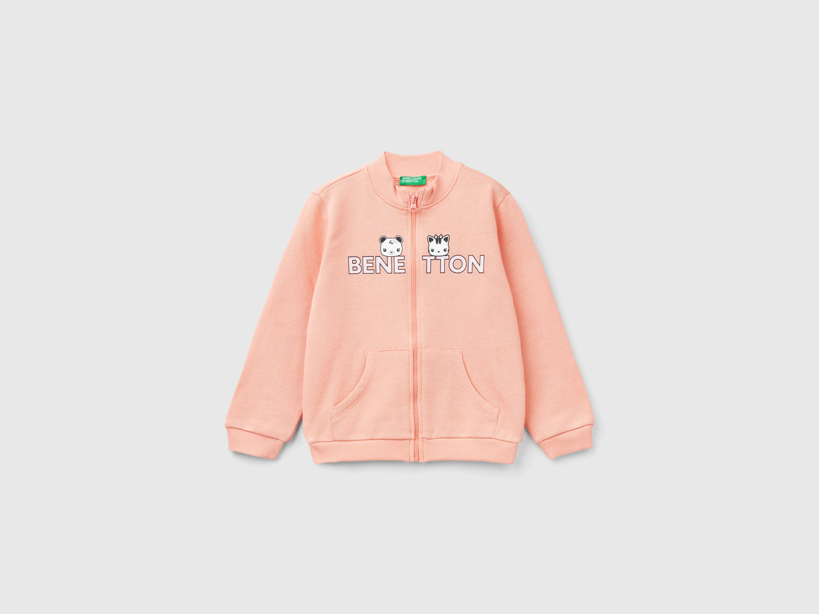 Felpa con zip in cotone bio da bimba pesca | Benetton Outlet