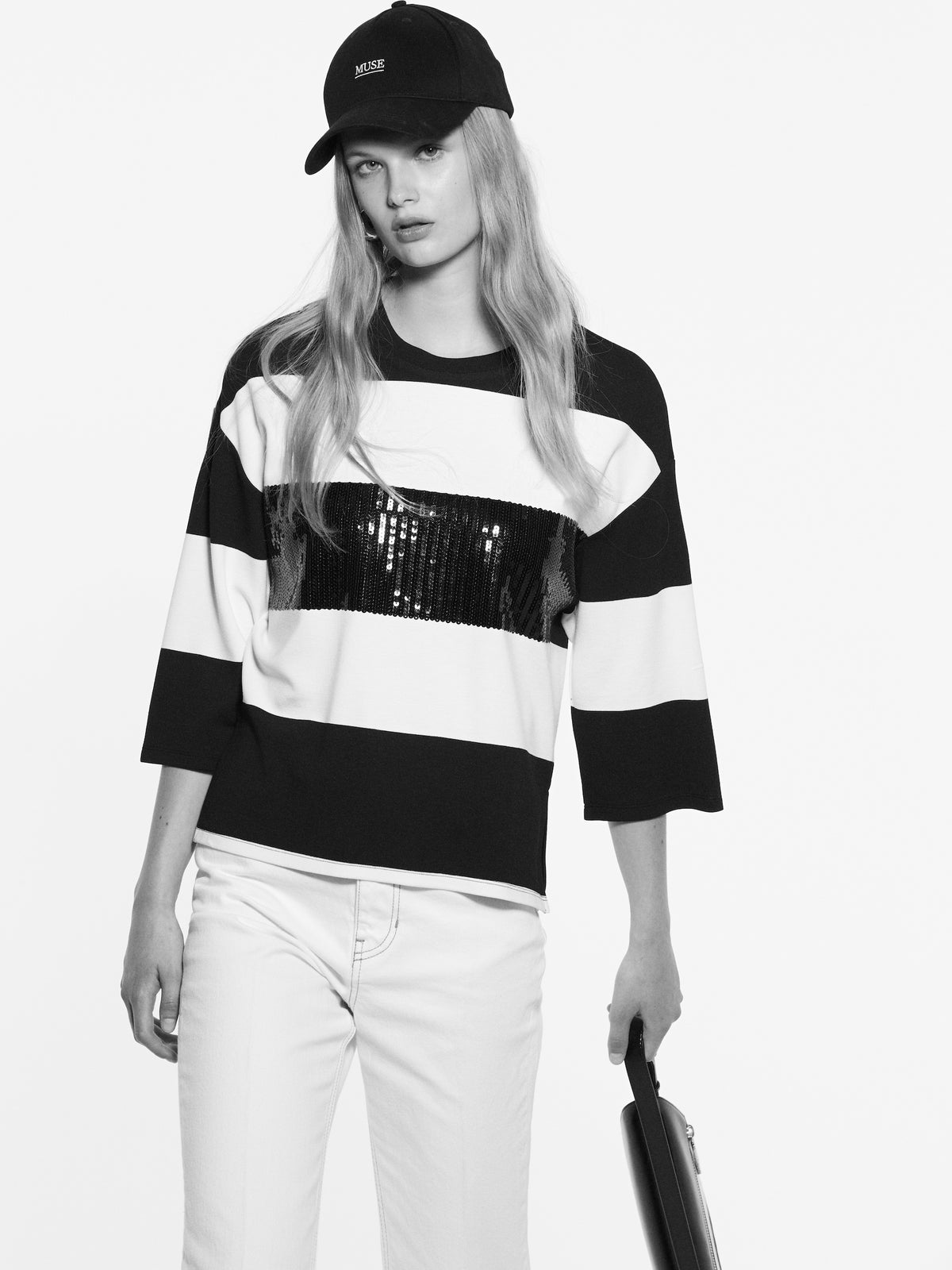 T-shirt a righe con paillettes