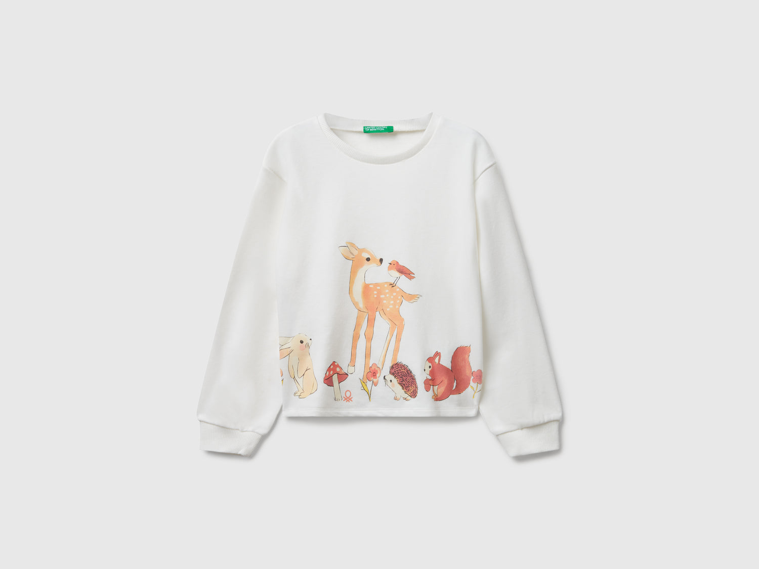 Felpina con stampa animaletti da bimba bianco panna | Benetton Outlet