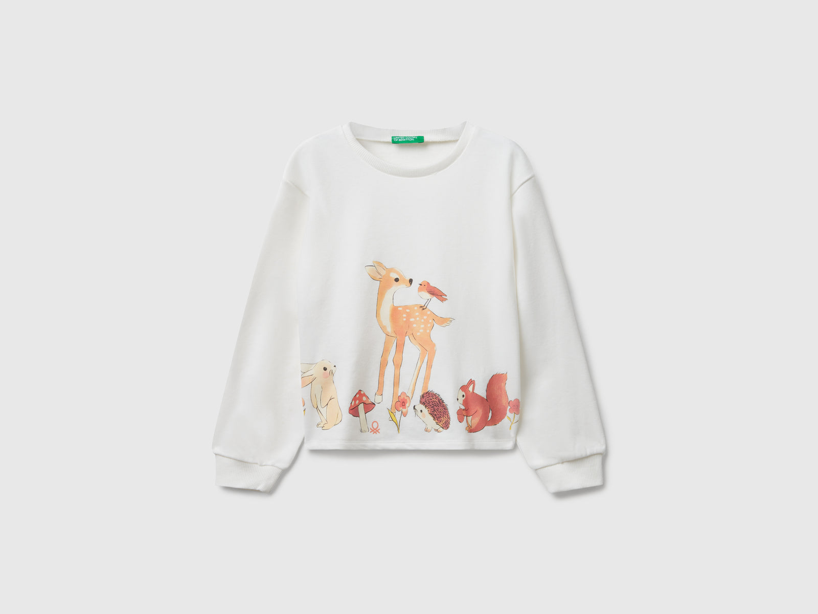 Felpina con stampa animaletti da bimba bianco panna | Benetton Outlet