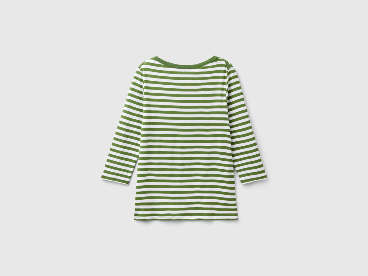 T-shirt manica 3/4 a righe in puro cotone
