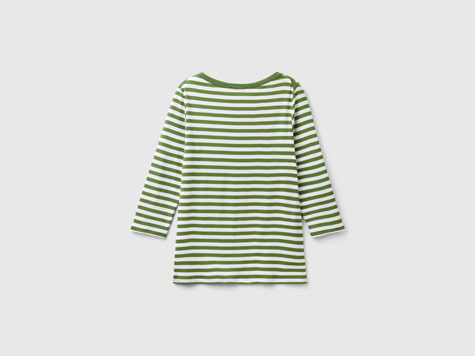 T-shirt manica 3/4 a righe in puro cotone da donna verde 2 | Benetton Outlet