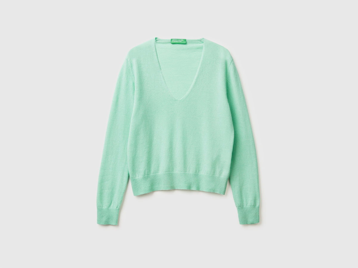 Maglione con scollo a V in pura lana Merino