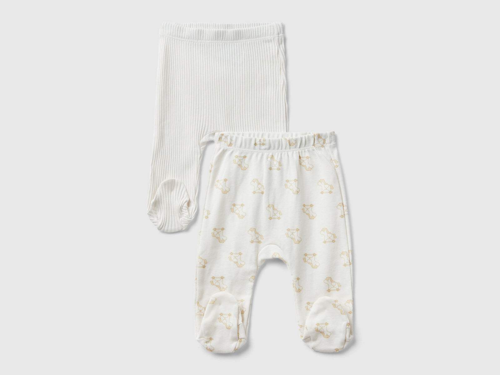 Due pantaloni in cotone bio da neonato bianco panna | Benetton Outlet