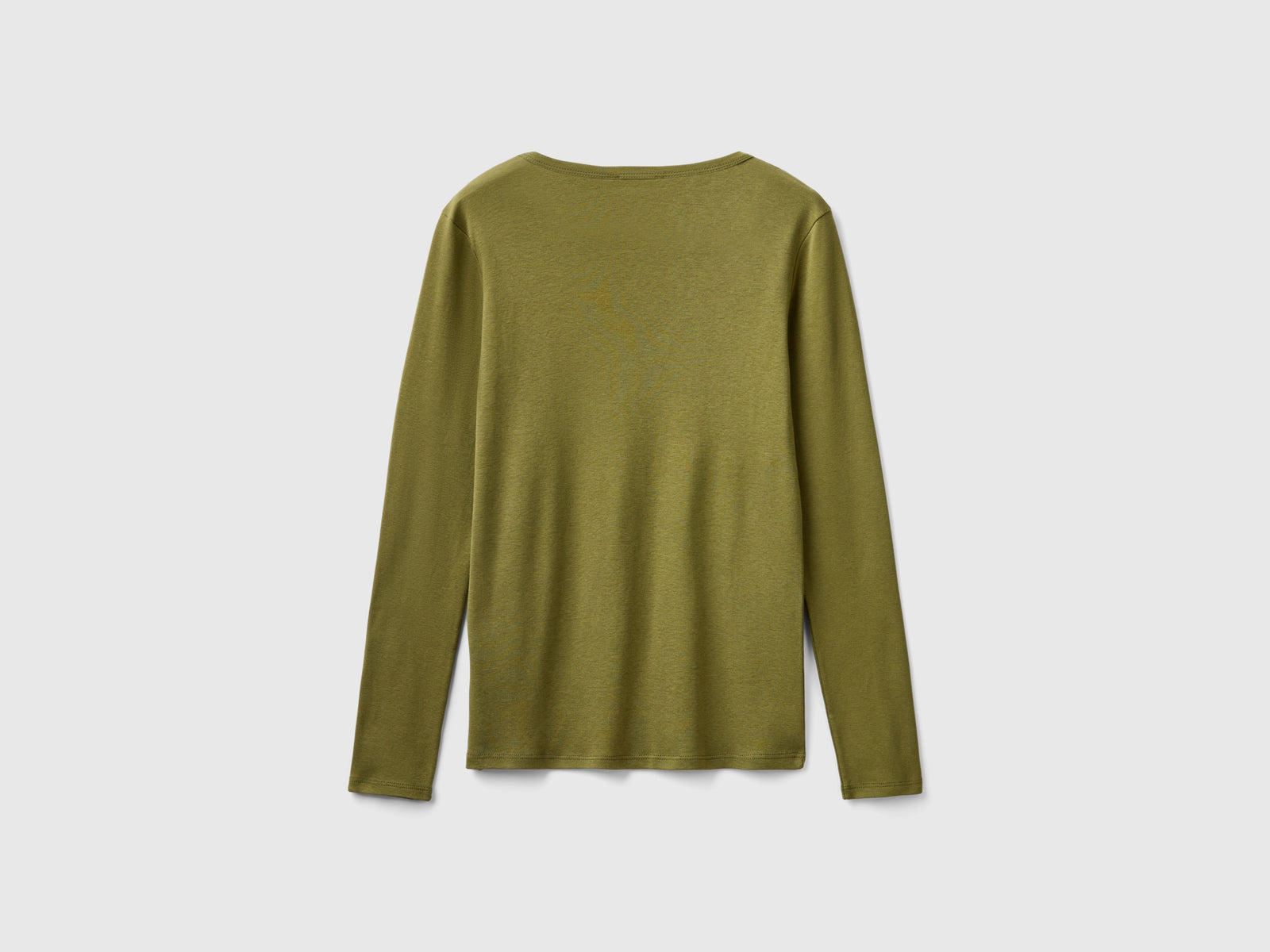 T-shirt a manica lunga in puro cotone da donna verde militare 2 | Benetton Outlet