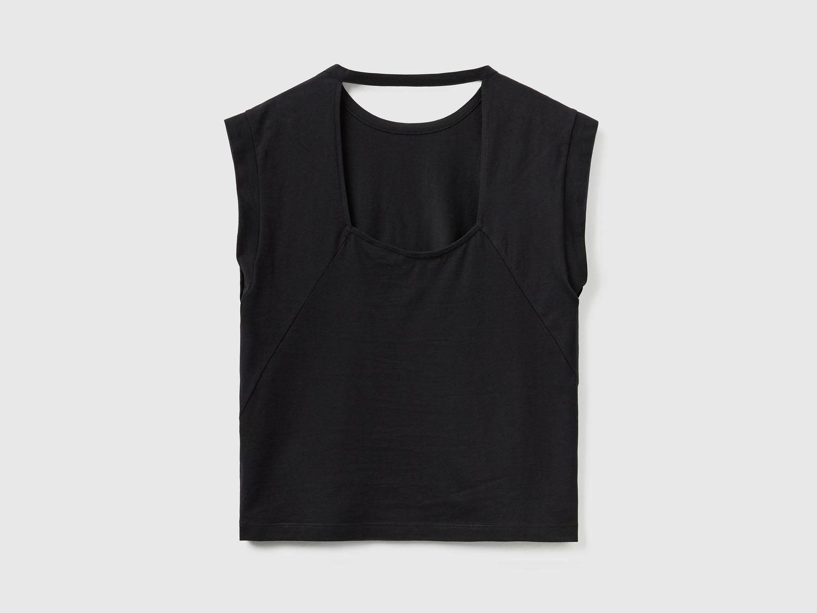 T-shirt girocollo smanicata in puro cotone da donna nero 2 | Benetton Outlet