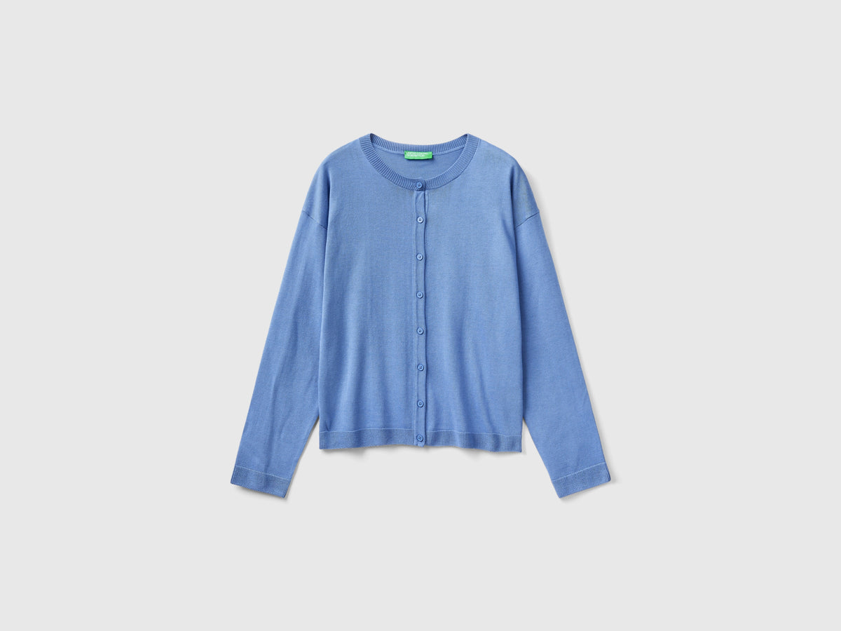 Cárdigan de cuello redondo con botones da donna azzurro | Benetton Outlet
