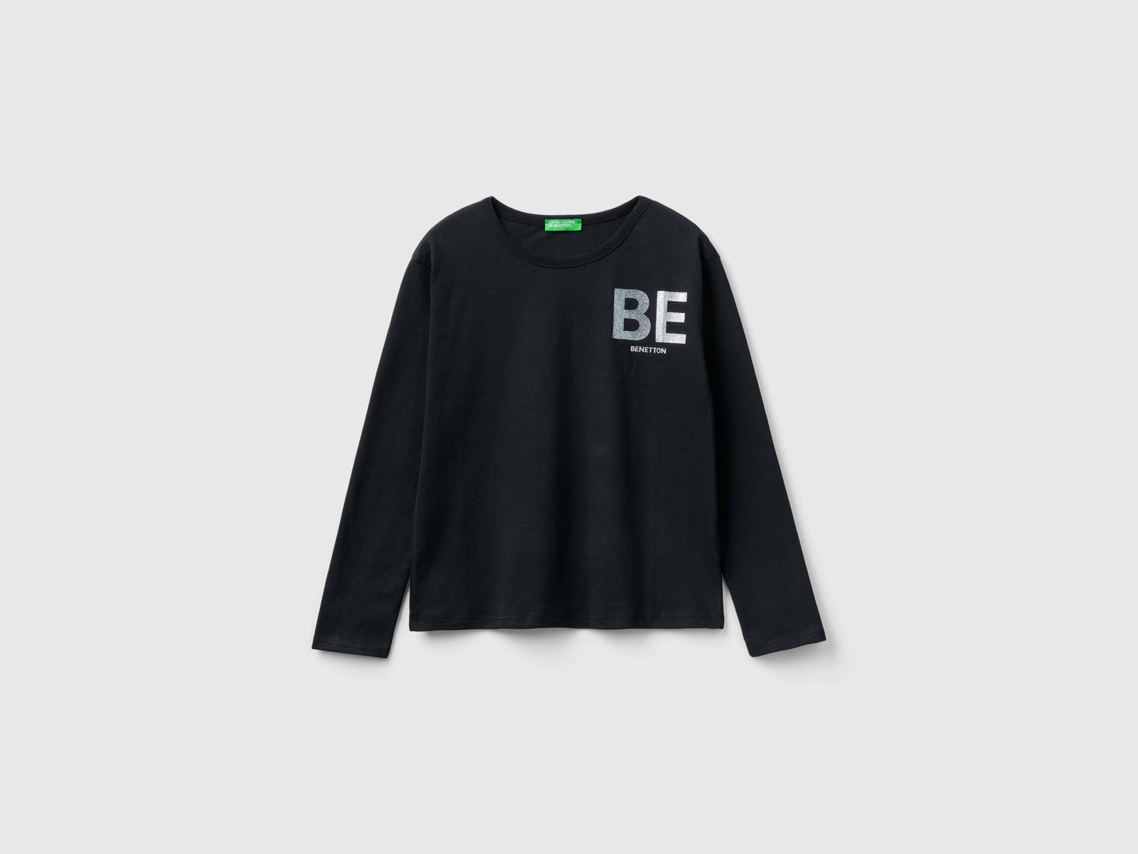 T-shirt in caldo cotone bio con glitter da bambina nero | Benetton Outlet