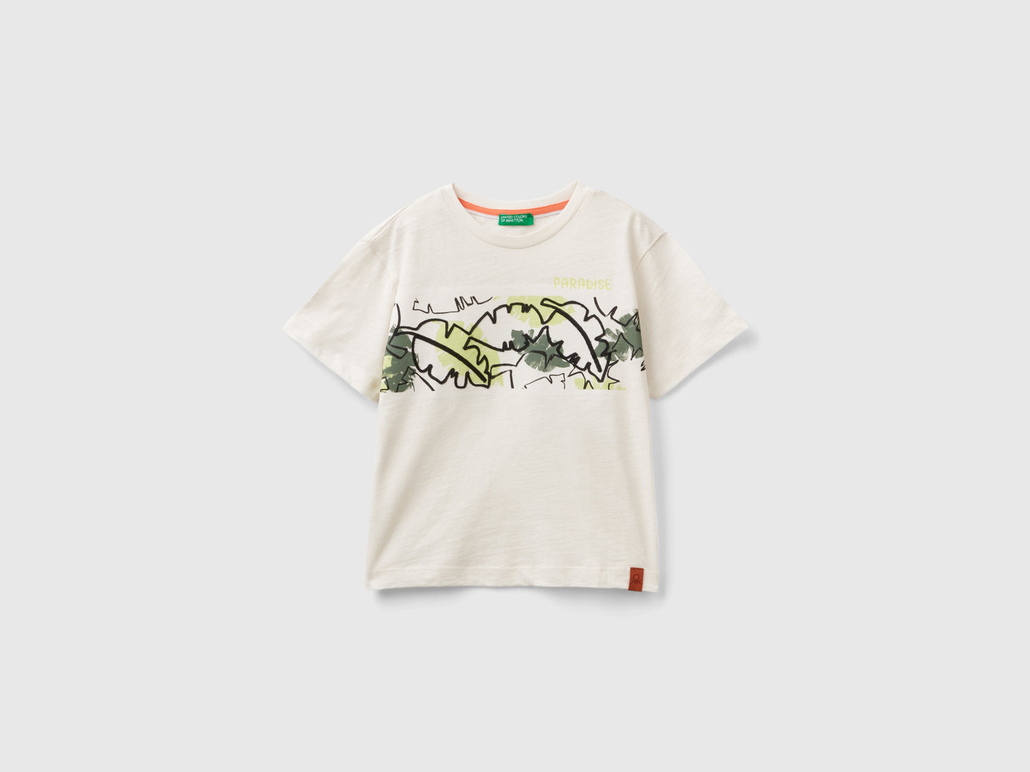 T-shirt con stampa esotica da bimbo bianco panna | Benetton Outlet