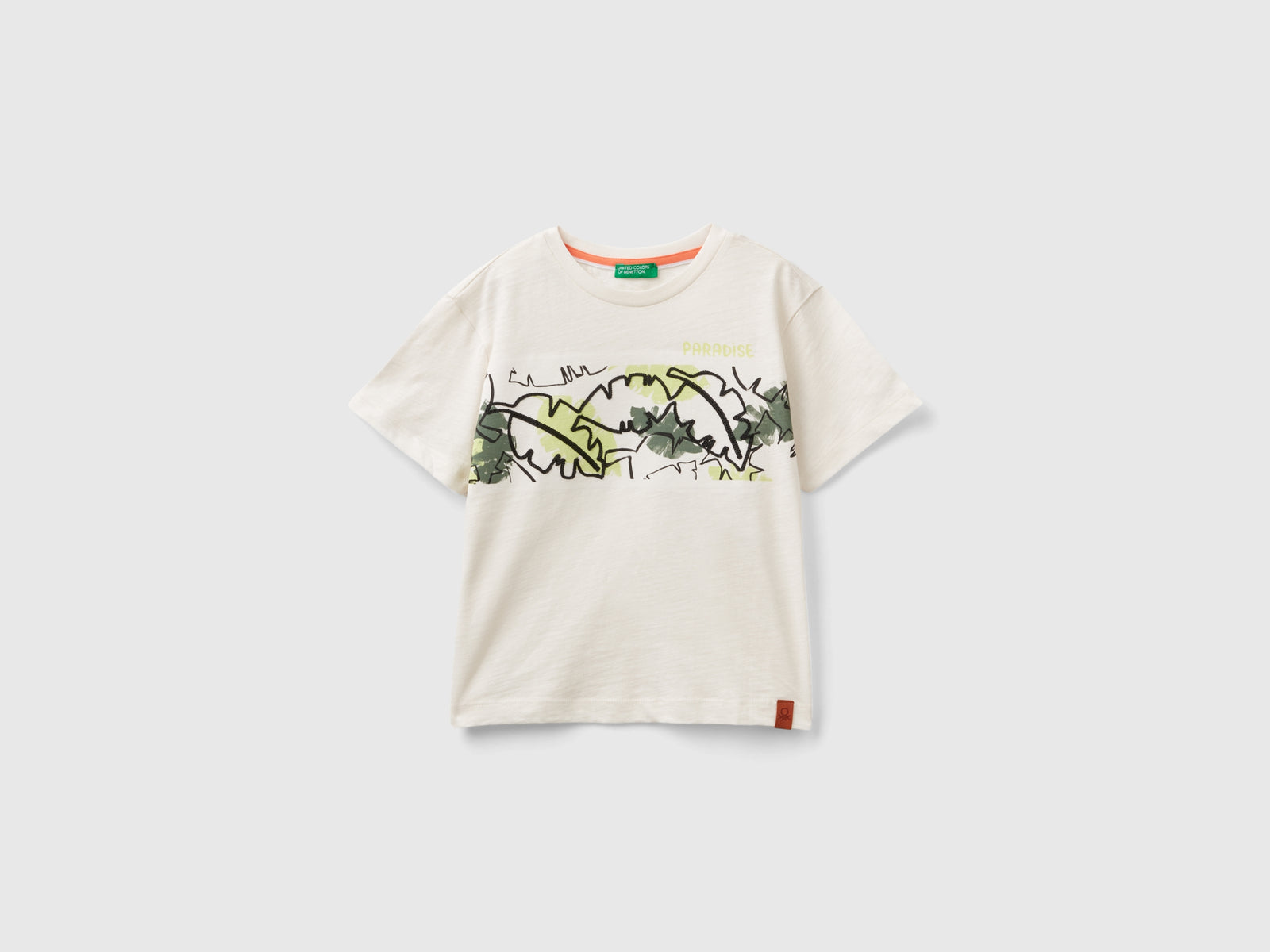 T-shirt con stampa esotica da bimbo bianco panna | Benetton Outlet