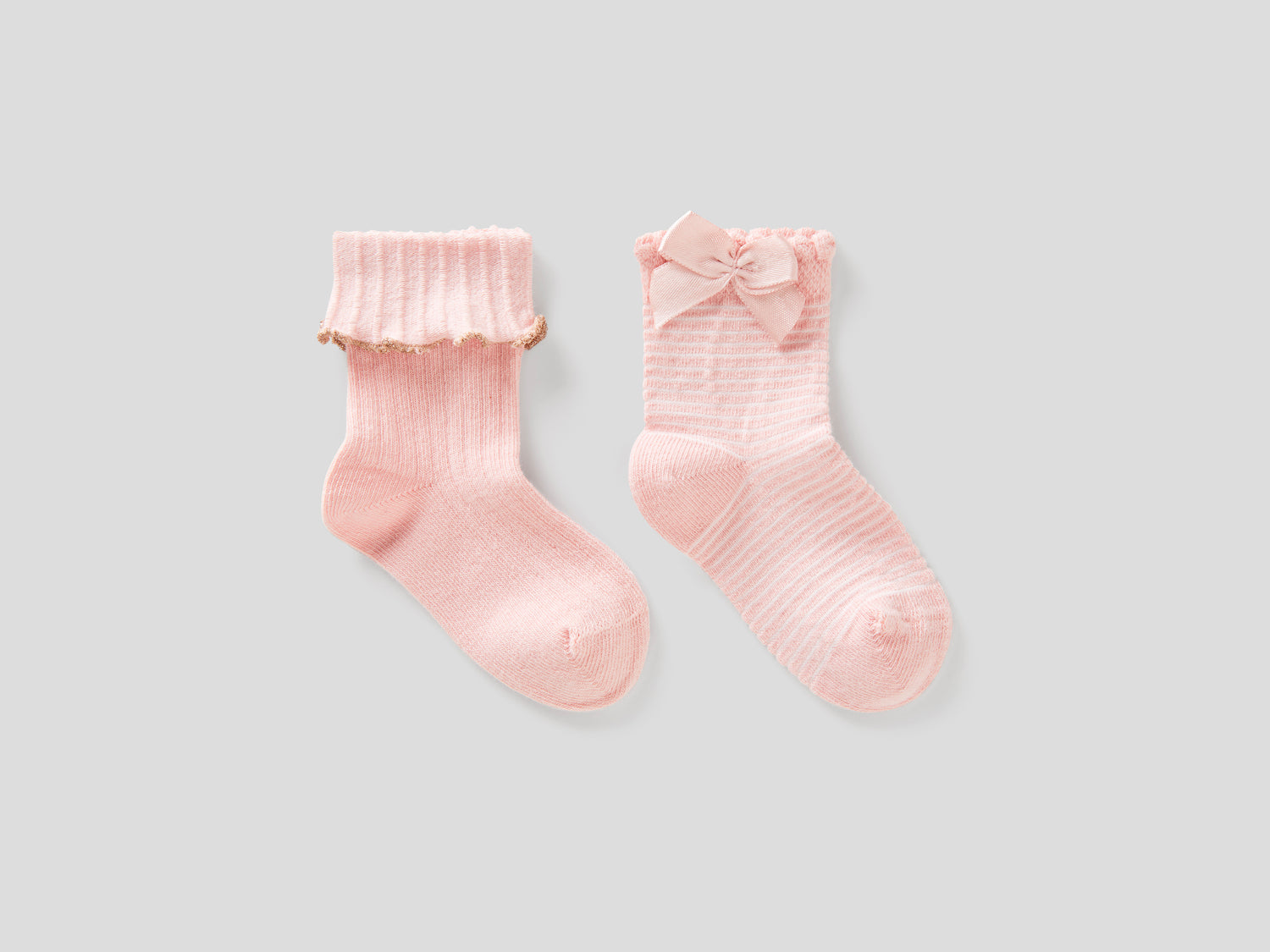 Due calzini in misto cotone stretch da neonato rosa tenue | Benetton Outlet