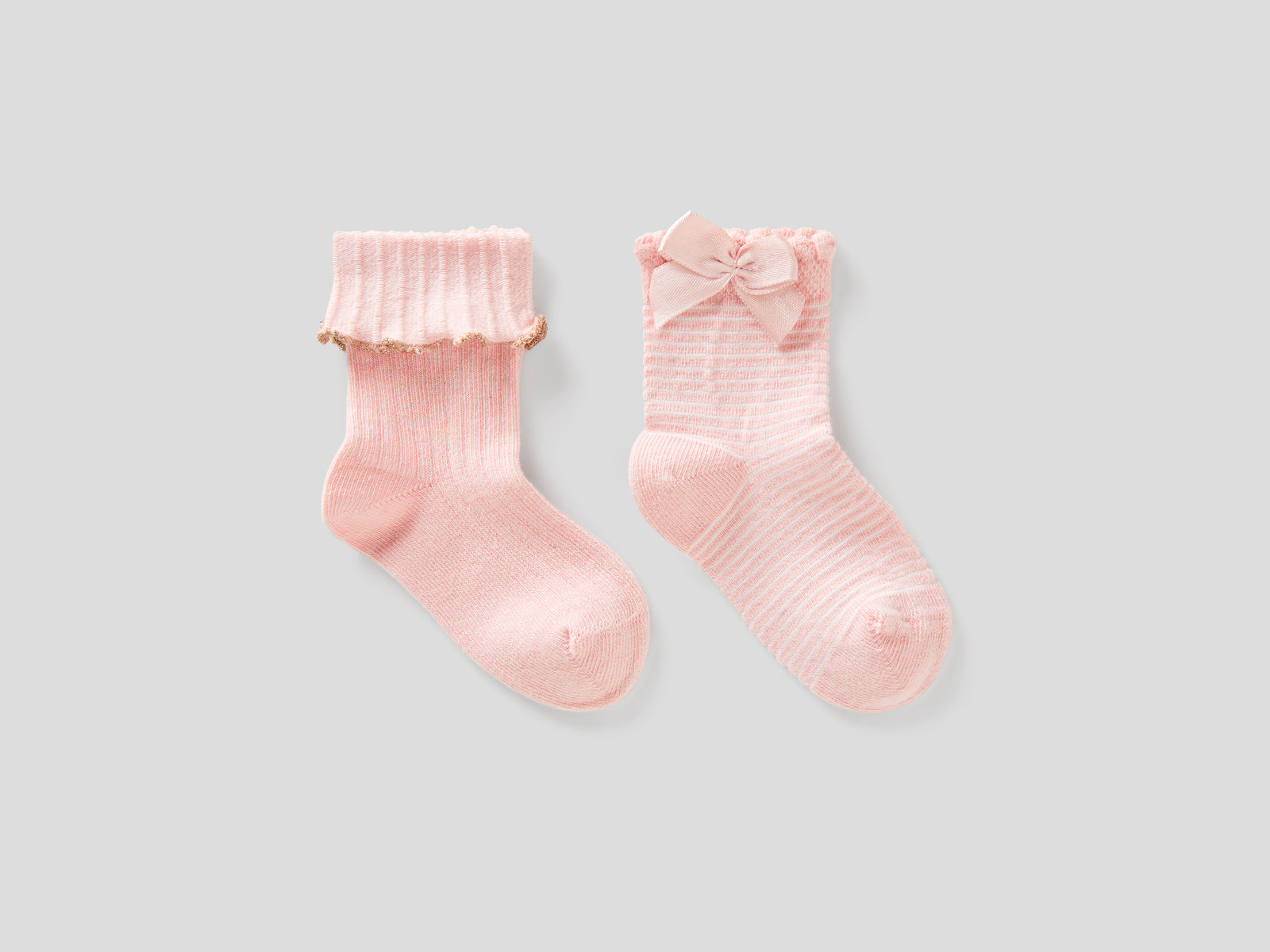 Due calzini in misto cotone stretch da neonato rosa tenue | Benetton Outlet