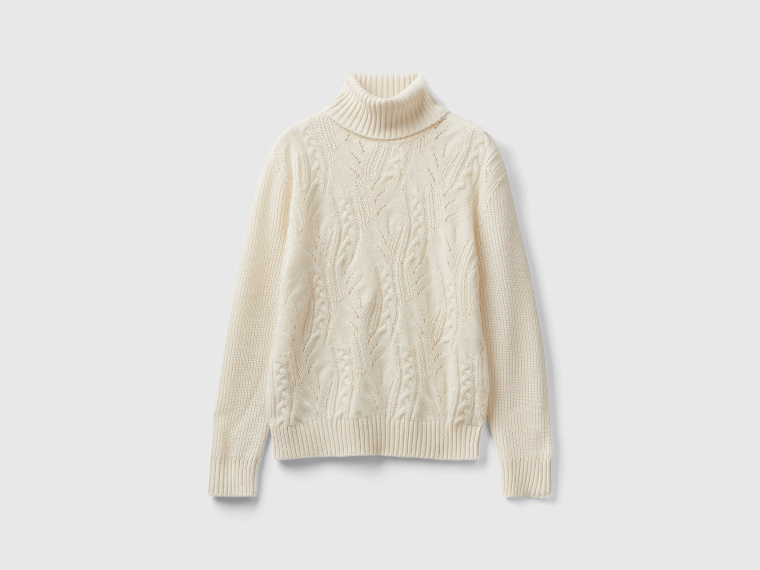 Maglione dolcevita lavorato da donna bianco panna | Benetton Outlet