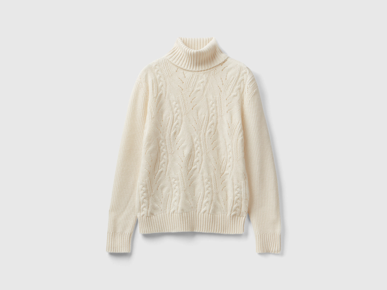 Maglione dolcevita lavorato da donna bianco panna | Benetton Outlet