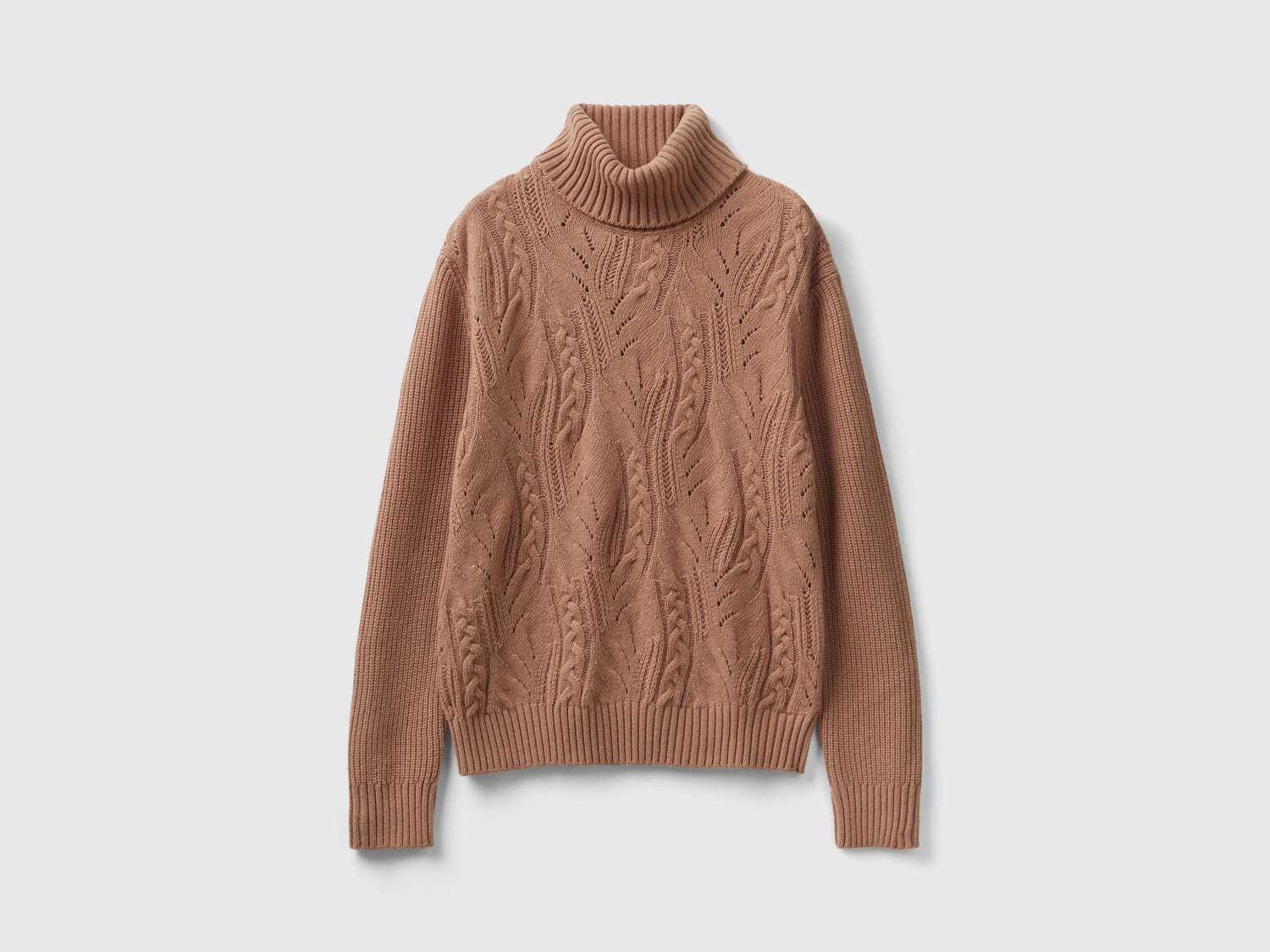 Maglione dolcevita lavorato da donna cammello | Benetton Outlet
