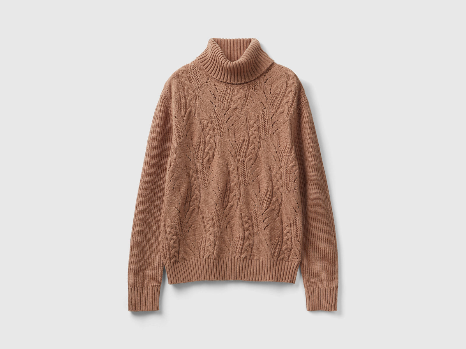 Maglione dolcevita lavorato da donna cammello | Benetton Outlet