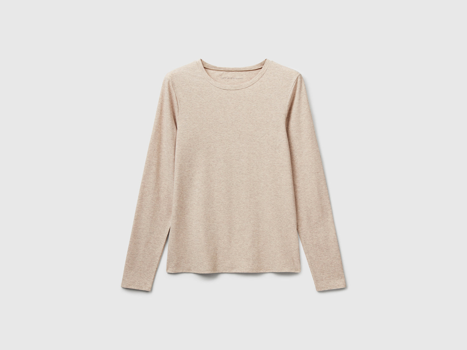 T-shirt manica lunga in cotone super stretch da donna beige | Benetton Outlet