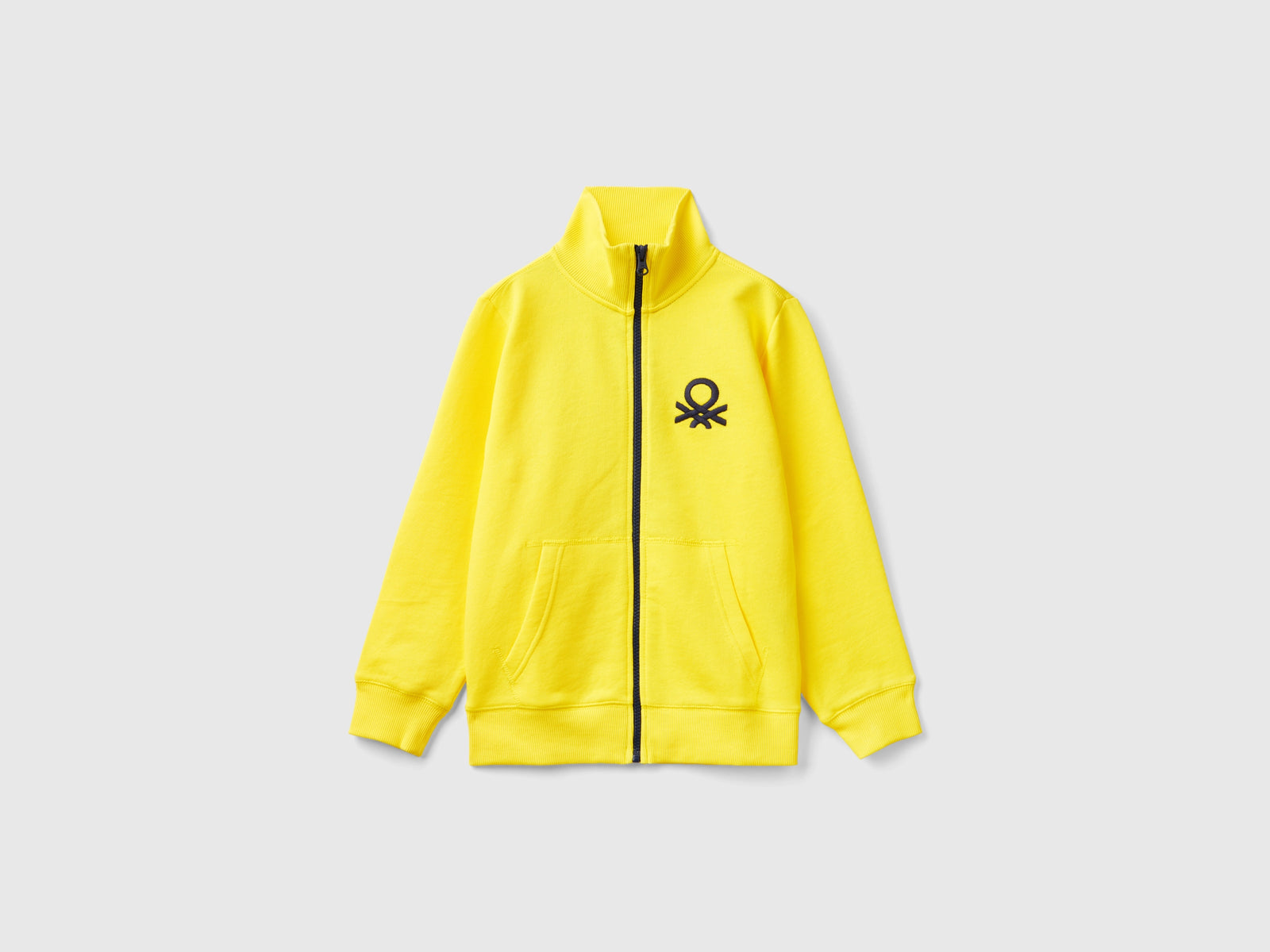 Felpa con zip in puro cotone da bambino giallo | Benetton Outlet