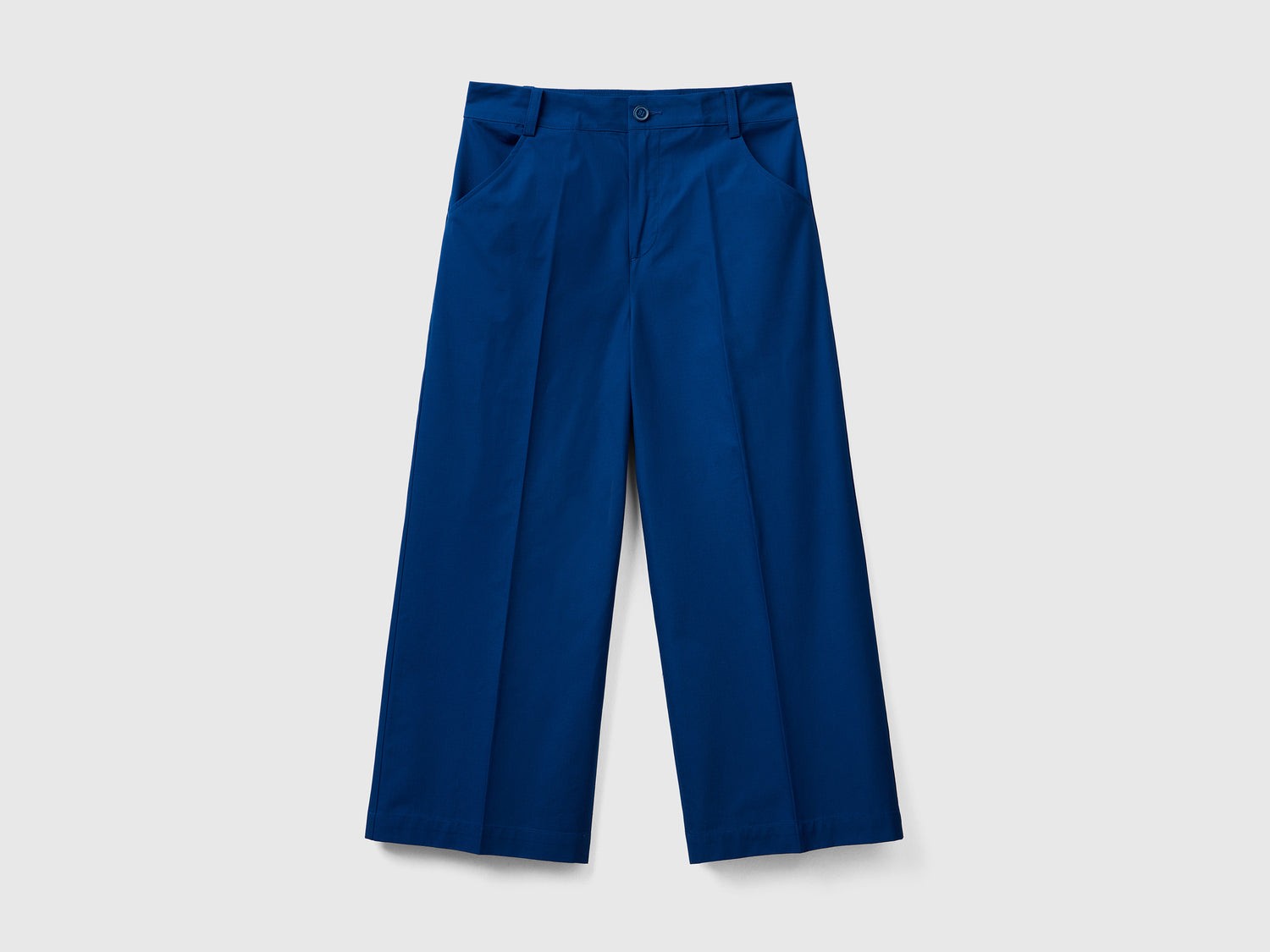 Pantaloni lunghi in puro cotone con gamba ampia da donna blu scuro | Benetton Outlet