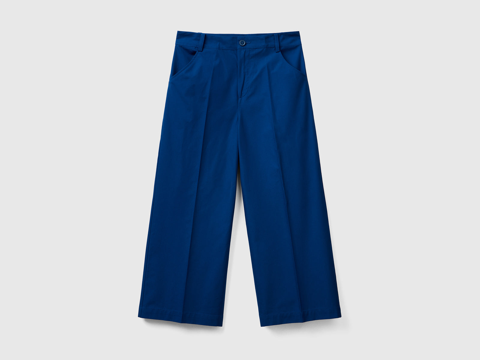 Pantaloni lunghi in puro cotone con gamba ampia da donna blu scuro | Benetton Outlet