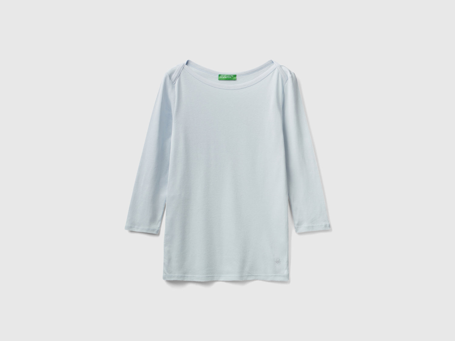 T-shirt con scollo a barchetta 100% cotone da donna celeste | Benetton Outlet