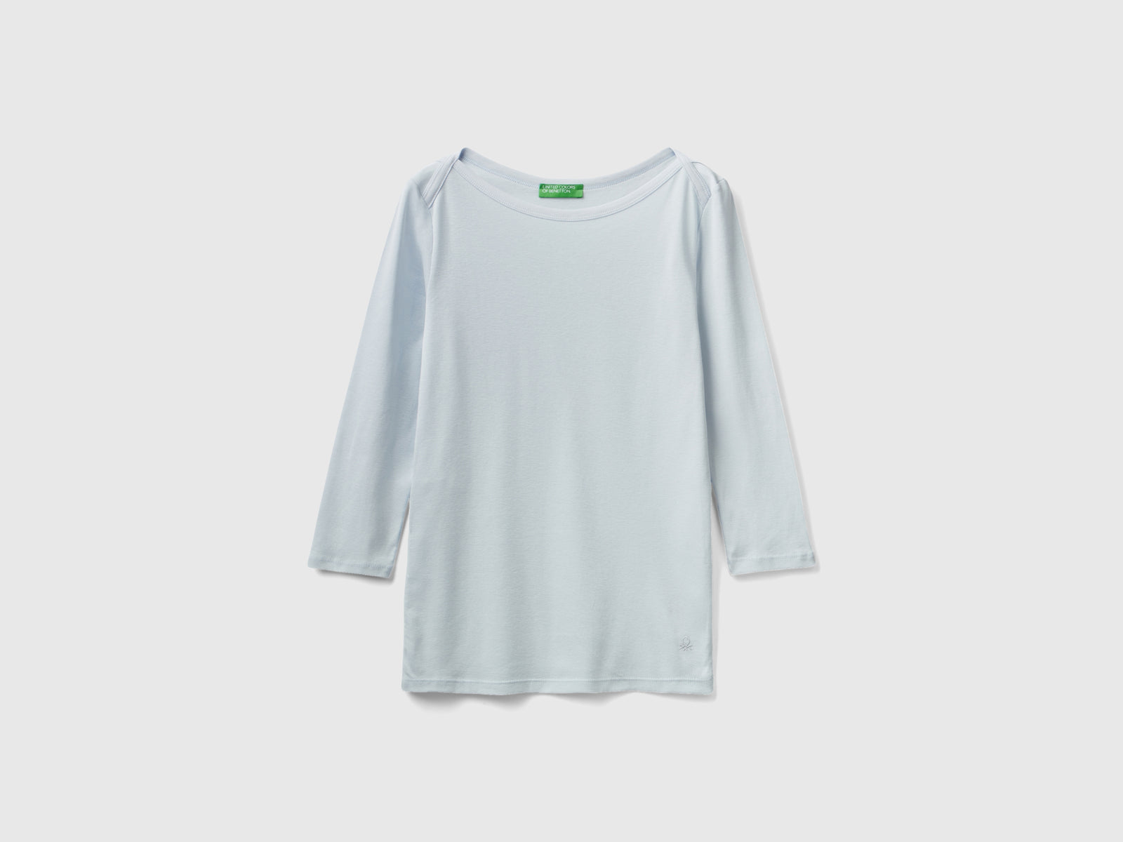 T-shirt con scollo a barchetta 100% cotone da donna celeste | Benetton Outlet