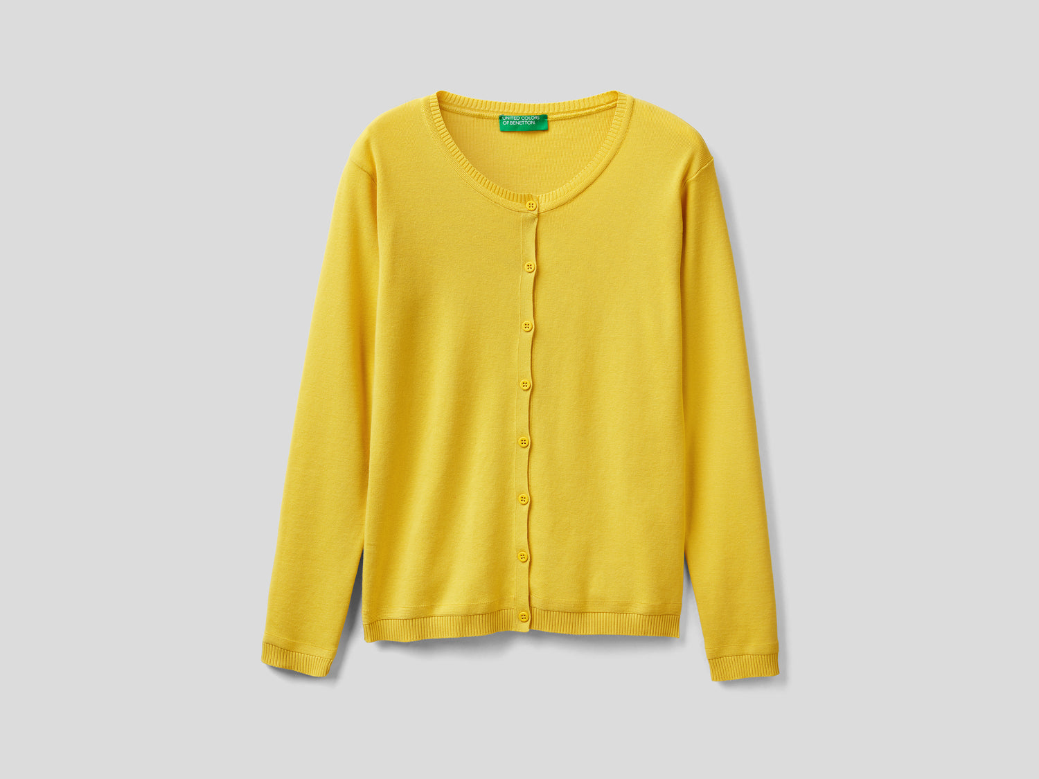Cardigan girocollo in puro cotone da donna giallo | Benetton Outlet