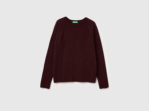 Maglia girocollo marrone in misto lana e cashmere