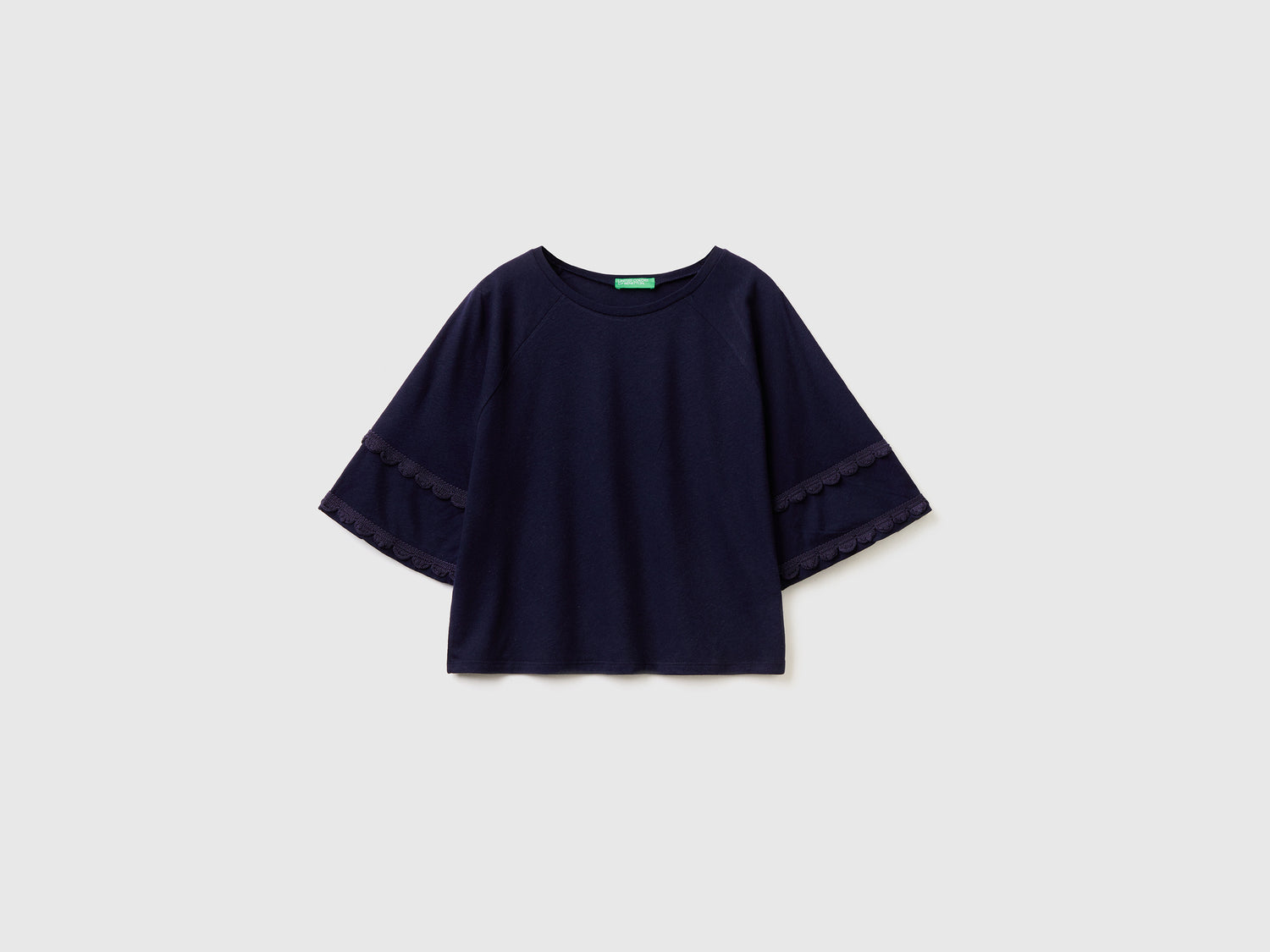 Maglietta boxy fit in misto cotone e lino con scollo rotondo da donna blu scuro | Benetton Outlet
