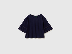 Maglietta boxy fit in misto cotone e lino con scollo rotondo
