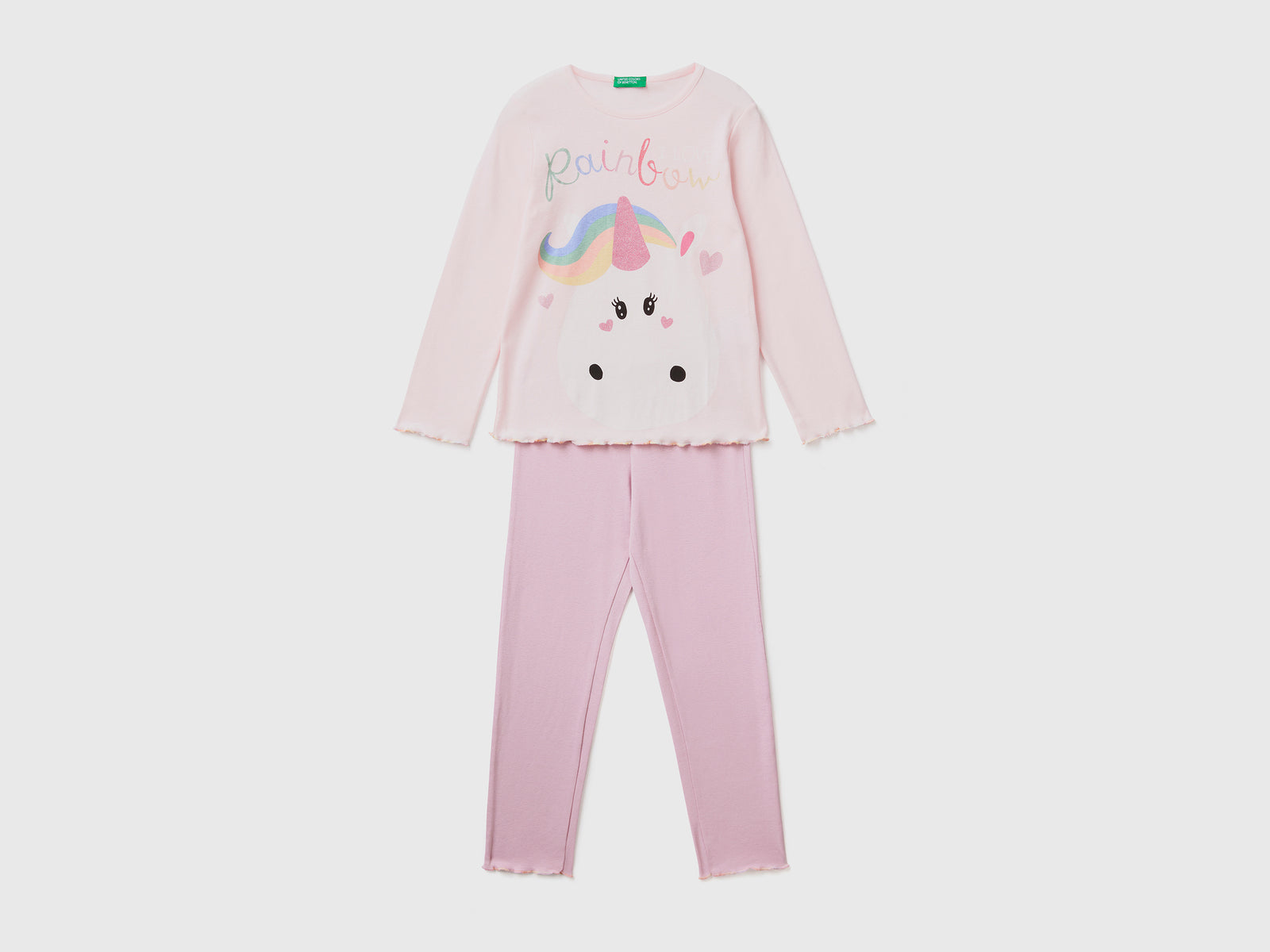 Pigiama lungo slim fit a costine da bambina rosa pastello | Benetton Outlet
