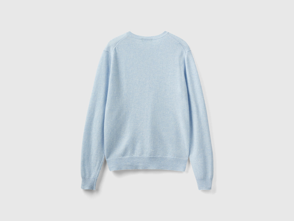 Cardigan girocollo celeste in pura lana Merino
