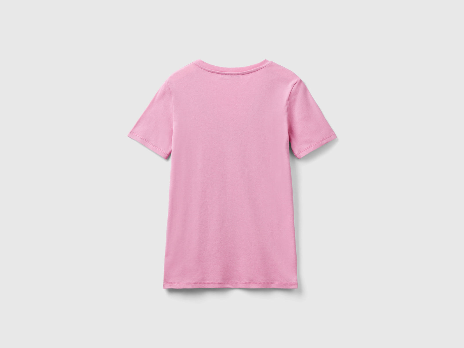 T-shirt in puro cotone con scollo a V da donna rosa pastello 2 | Benetton Outlet