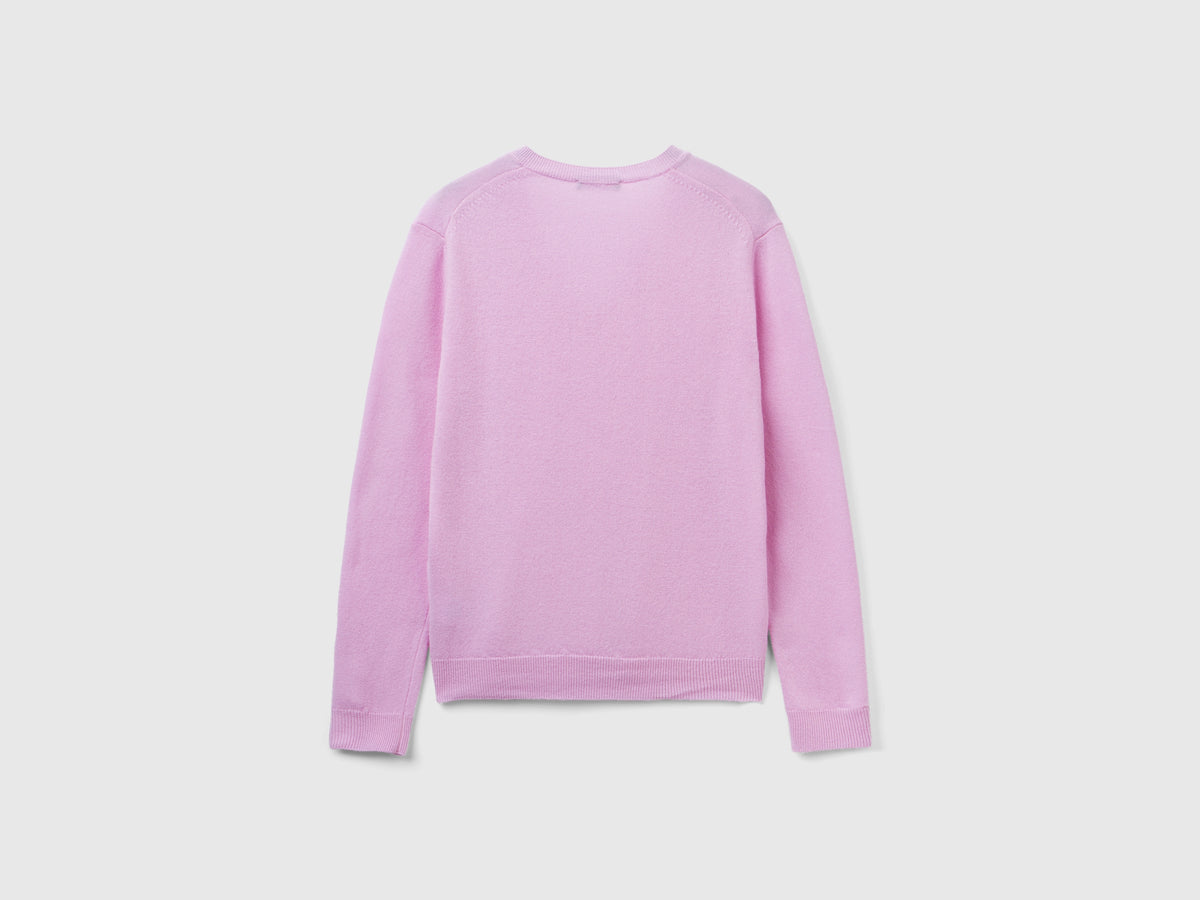 Maglia con scollo a V lilla in pura lana Merino