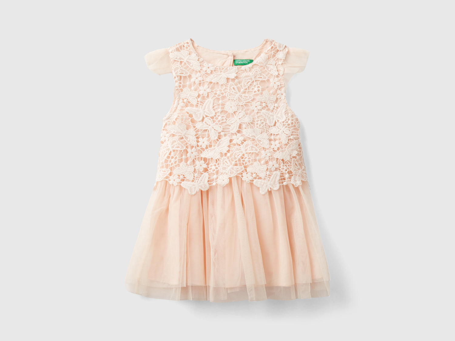 Abito in tulle e macramè da bimba pesca | Benetton Outlet