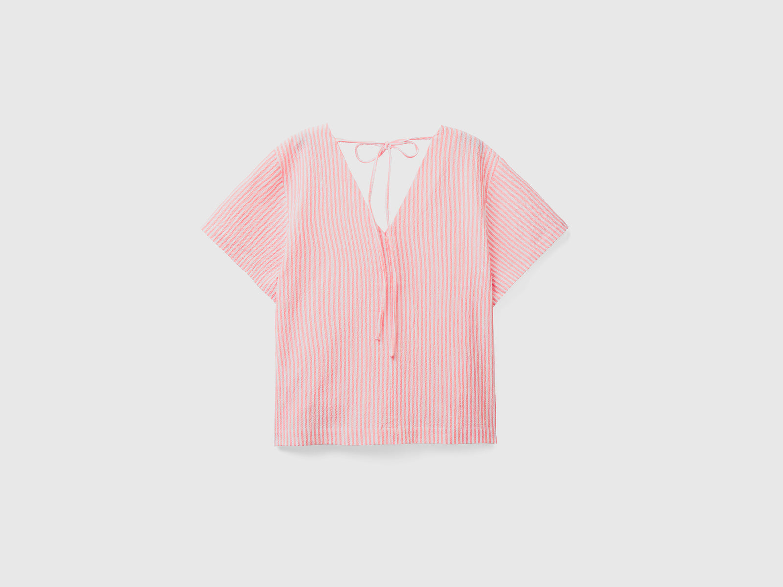 Camicetta leggera in cotone elasticizzato dall'aspetto mosso a righe sottili da donna arancione 2 | Benetton Outlet