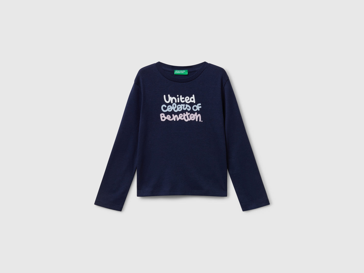 T-shirt con logo glitter in cotone da bimba blu scuro | Benetton Outlet