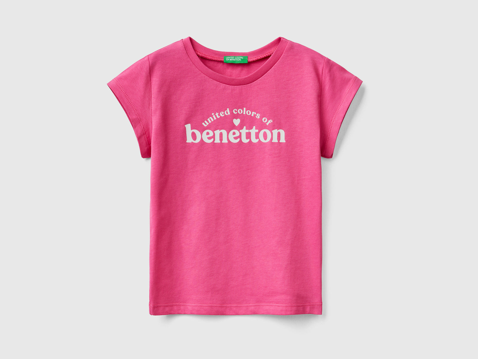 T-shirt girocollo a manica corta in puro cotone da bimba fucsia | Benetton Outlet