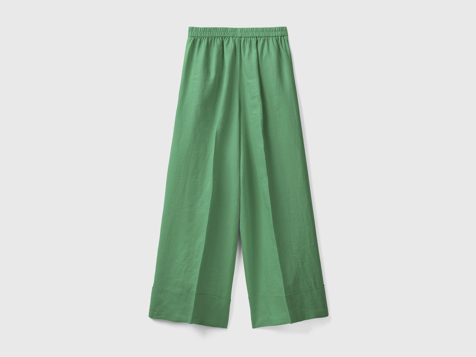 Pantaloni palazzo in 100% lino da donna verde 2 | Benetton Outlet