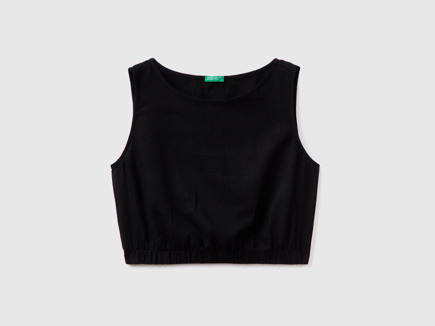 Top corto smanicato in lino misto viscosa da donna nero | Benetton Outlet