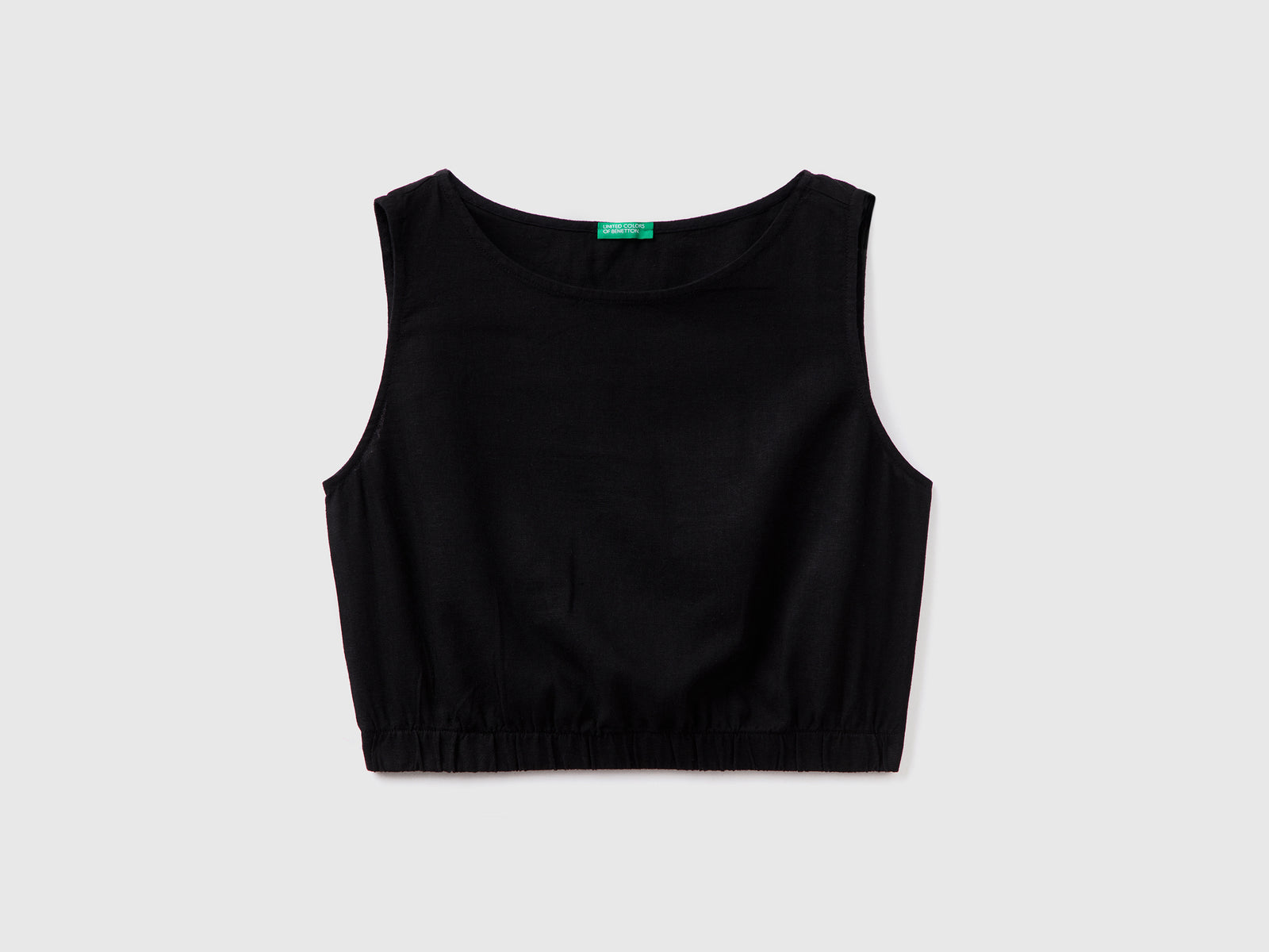 Top corto smanicato in lino misto viscosa da donna nero | Benetton Outlet