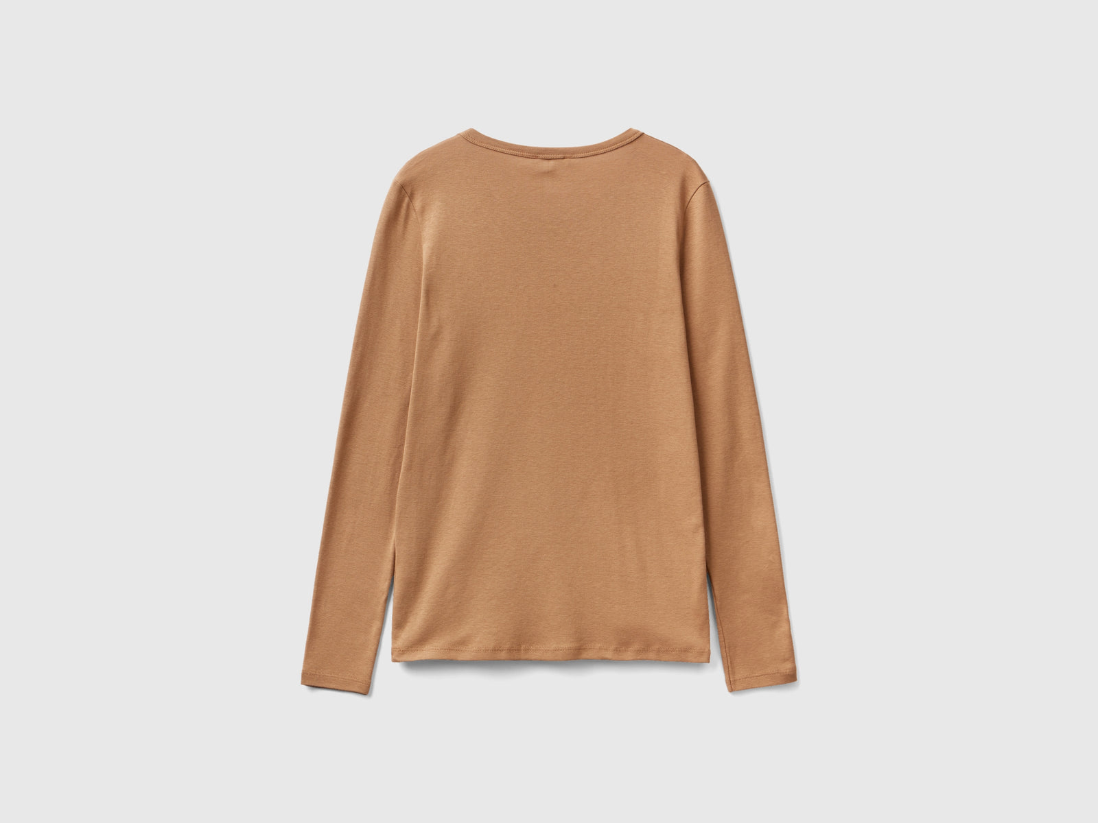 T-shirt a manica lunga in puro cotone da donna cammello 2 | Benetton Outlet