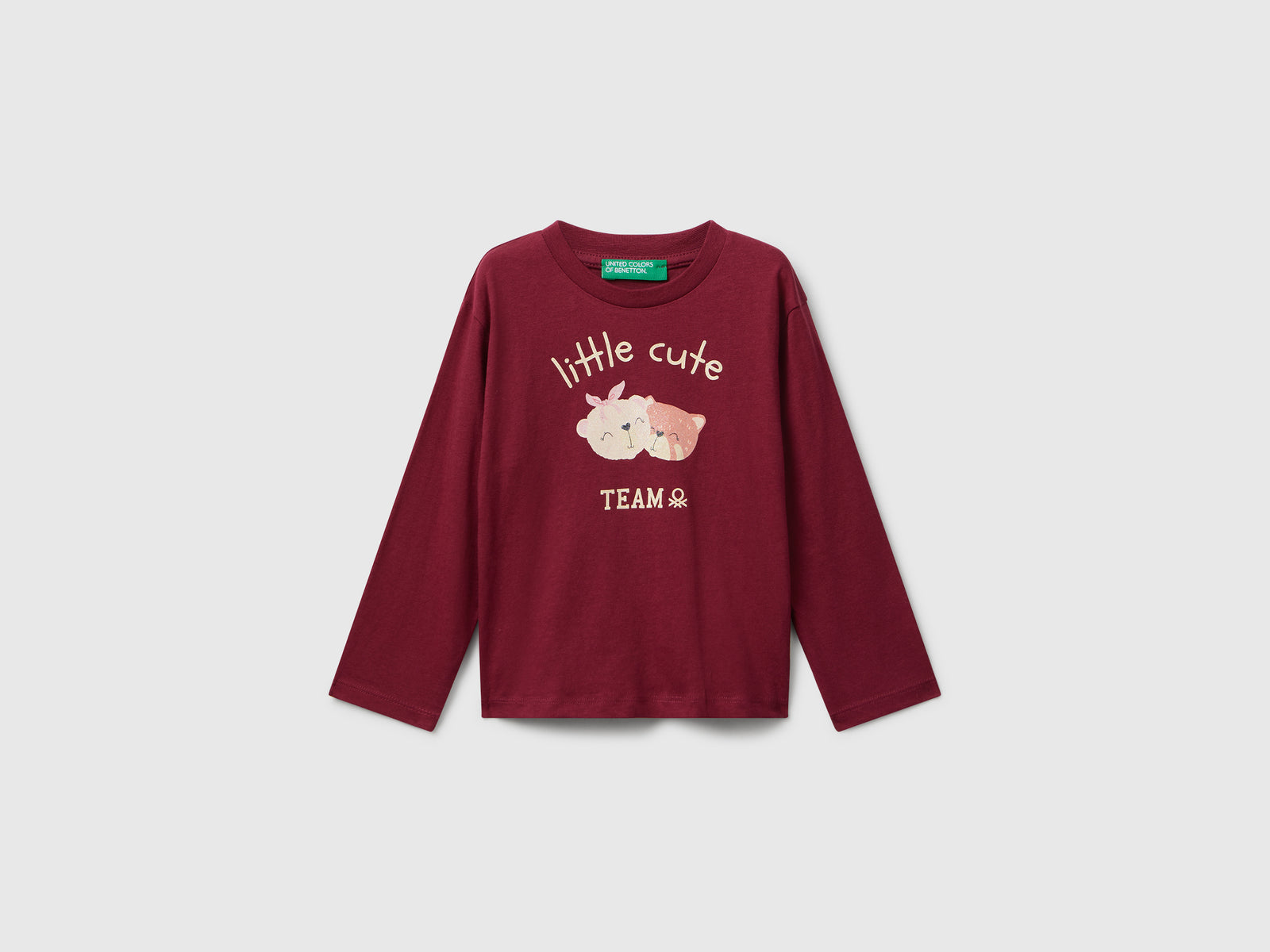 Maglietta in cotone con stampa glitter da bimba bordeaux | Benetton Outlet